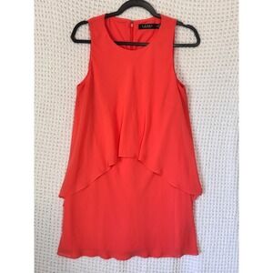 LAUREN Ralph Lauren Womens Coral‎ Sleeveless Tiered Dress 10P Petite